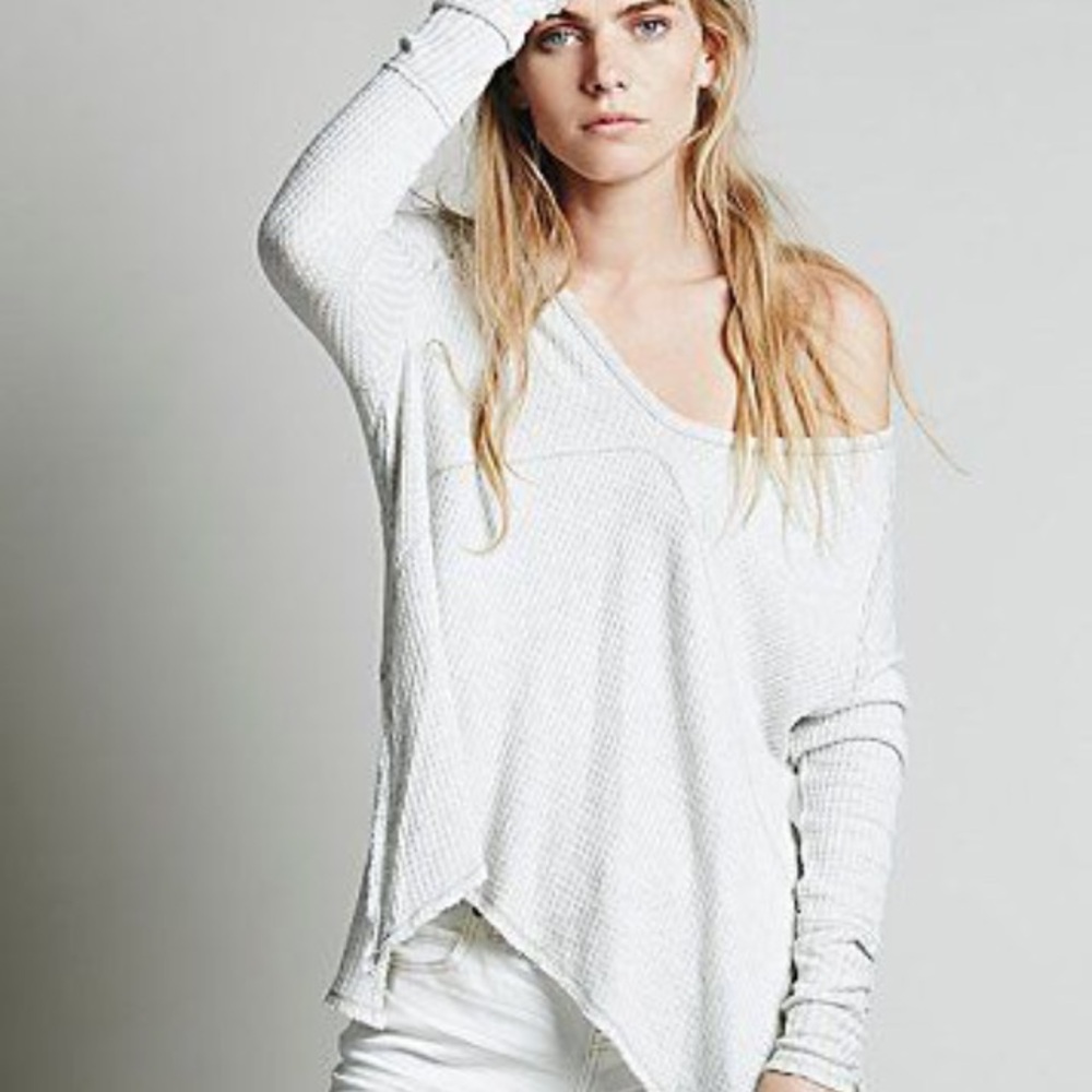 Free People White Long Sleeve Tee